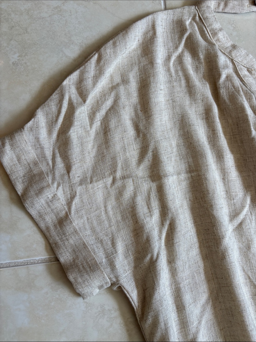 Heartloom Natural Beige Linen-Blend Belted Romper Medium - Picture 3 of 8